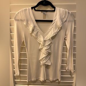 H&M 3/4 length sleeve cream t-shirt with ruffle